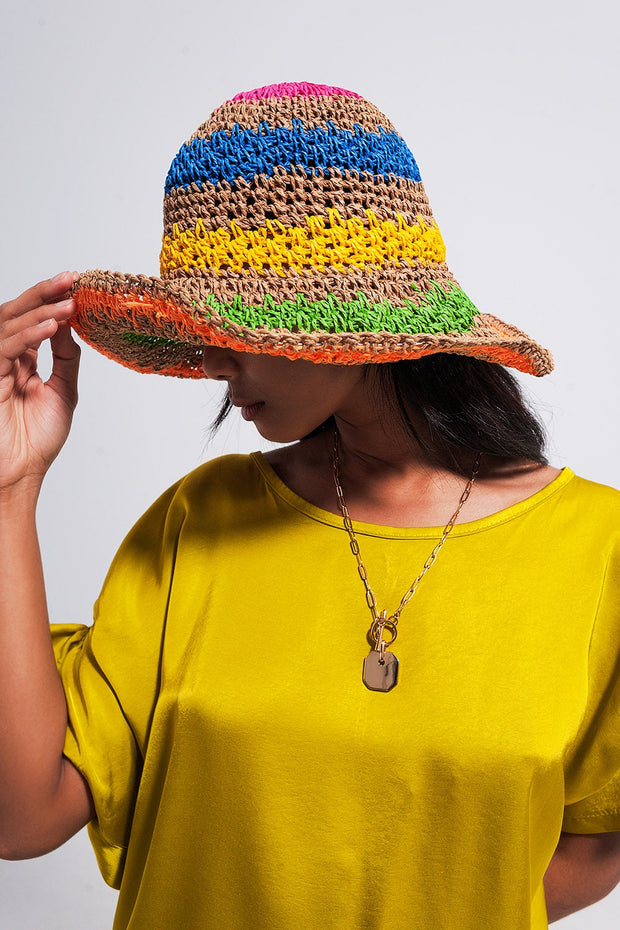 Sun Hat in Natural Colored Stripes
