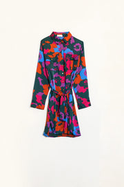 Short Shirt Dress With Chest Pockets and Belt in Colorful Floral Print