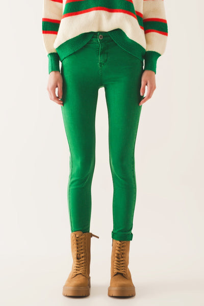 High Waisted Skinny Jeans in Green
