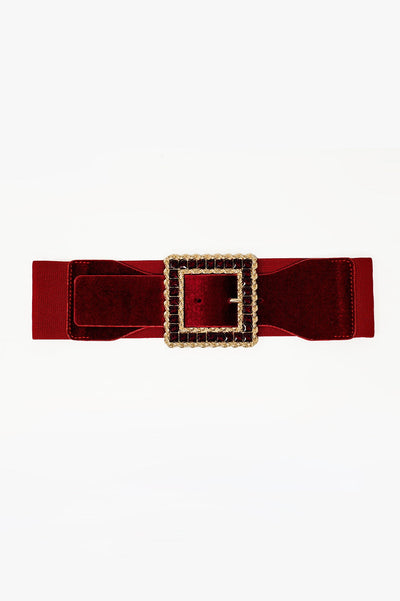 Square Red Belt With Rhinestones and Adjustable Elastic