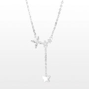 925 SOLID STERLING SILVER FLOWER AND BUTTERFLY NECKLACE