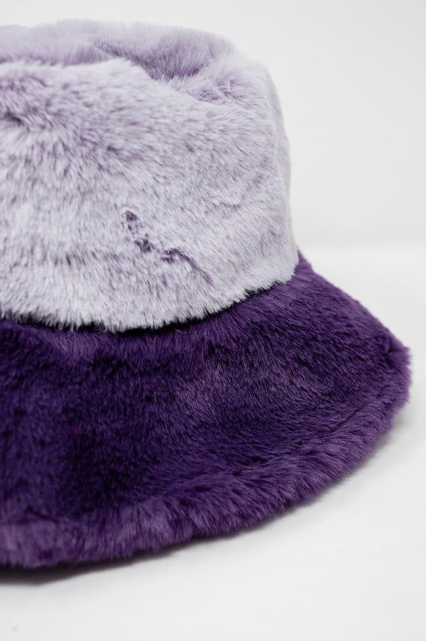 Faux Fur Bucket Hat in Purple