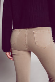 Flare Jeans With Raw Hem Edge in Beige