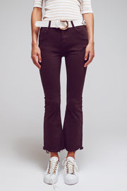 Flare Jeans With Raw Hem Edge in Brown