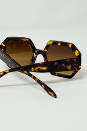 Hexagonal Oversized Sunglasses in Dark Tortoiseshell