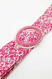 Round Buckle Braided Belt in Pink