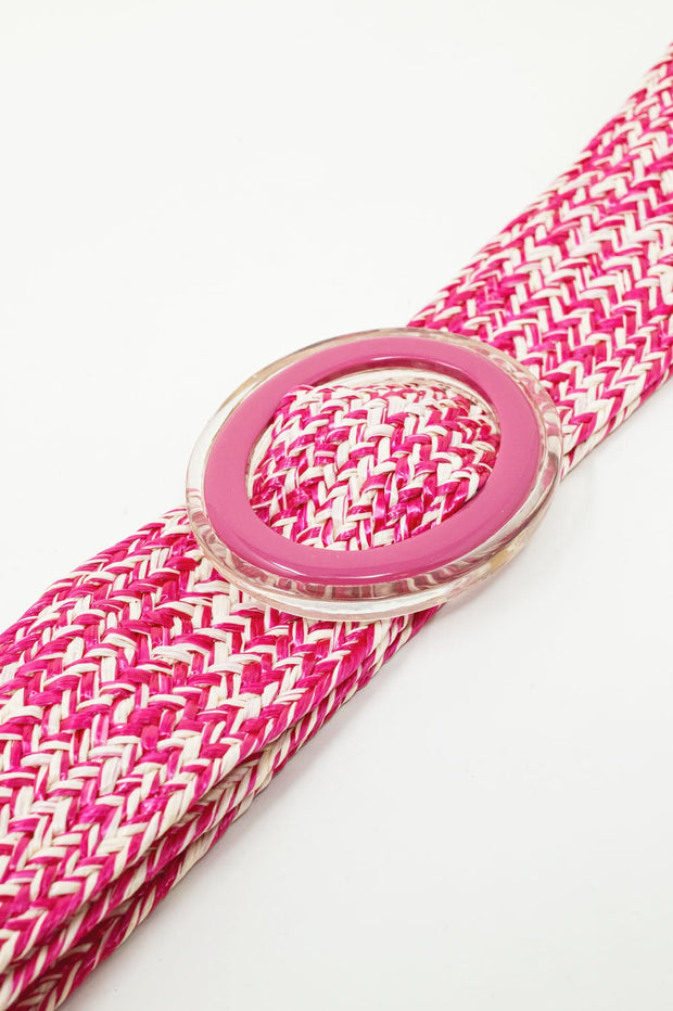Round Buckle Braided Belt in Pink