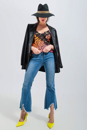 Cami With Lace Neck and Waist Insert in Animal Print
