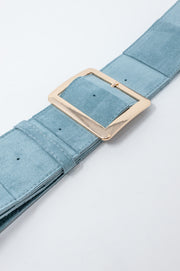Light Blue Suede Belt With Square Buckle