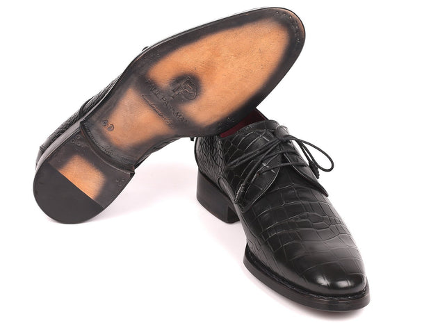 Paul Parkman Black Crocodile Embossed Welted Derby Shoes (ID#5254BLK)