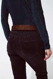 Black Jeans With Elastic Waist and Cord
