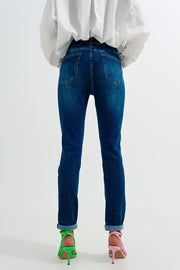 Cotton Blend Skinny Jeans in Dark Blue