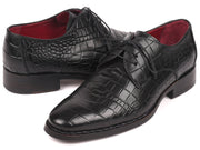 Paul Parkman Black Crocodile Embossed Welted Derby Shoes (ID#5254BLK)