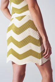 Ribbed Knitted Mini Skirt in White and Green