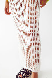 Maxi Sheer Crochet Skirt in White