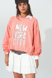 Sweatshirt With New York City Text in Coral