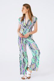 Jumpsuit With Smoking Collard in Multicolored Abstract Print
