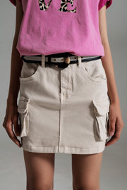 Cargo Mini Skirt in Beige