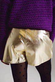 Metallic Skort With Wrap Front in Gold