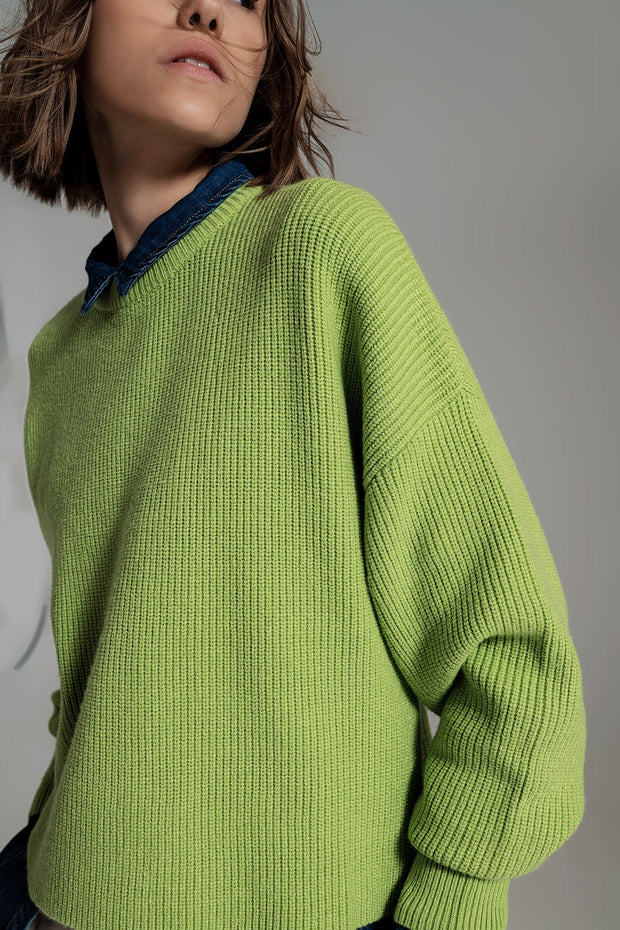 Green Chunky Knitted Relaxed Jumper