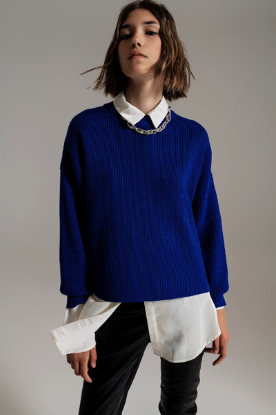 Blue Chunky Knitted Relaxed Jumper