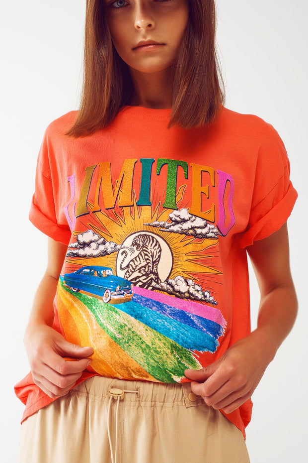 T-Shirt With Limited Graphic Print in Orange