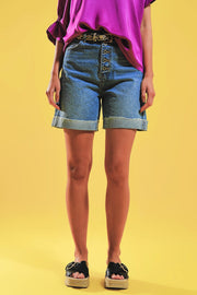 Shorts With Button Front in Blue