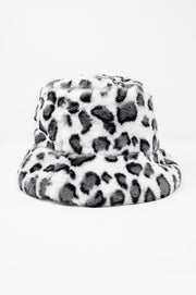 White Bucket Hat in Animal Print