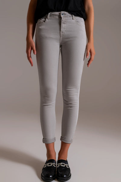 Light Gray Ankle Jeans With Soft Wrinkles