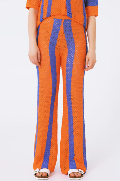 Orange Striped Crochet Pants