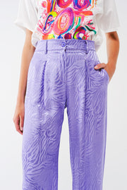 Loose Fit Zebra Print Pants in Purple