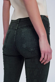 Khaki Super Skinny Reversible Pants With Snake Print