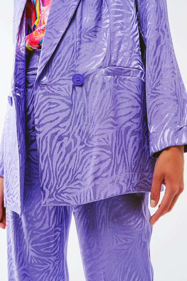 Oversized Zebra Print Blazer in Purple