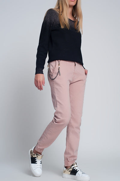Cuffed Utility Pants With Chain in Pink