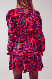 Puff Sleeve Mini Dress in Fuchsia