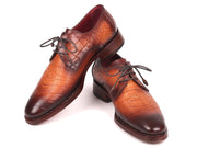 Paul Parkman Brown Crocodile Embossed Welted Derby Shoes (ID#5286BRW)