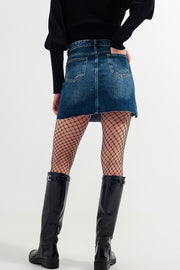 High Waisted Denim Mini Skirt With Medium Washed Ripped