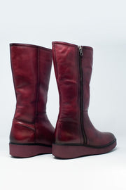 Chunky Zip Boots in Maroon