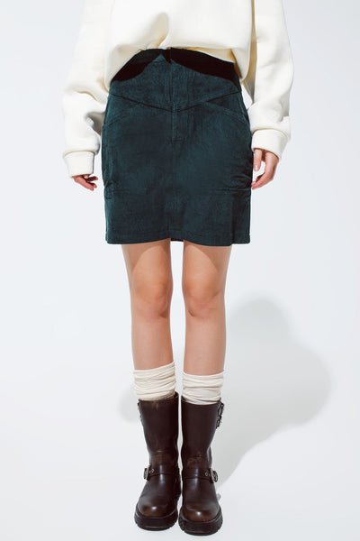 Green Corduroy Miniskirt With Pockets