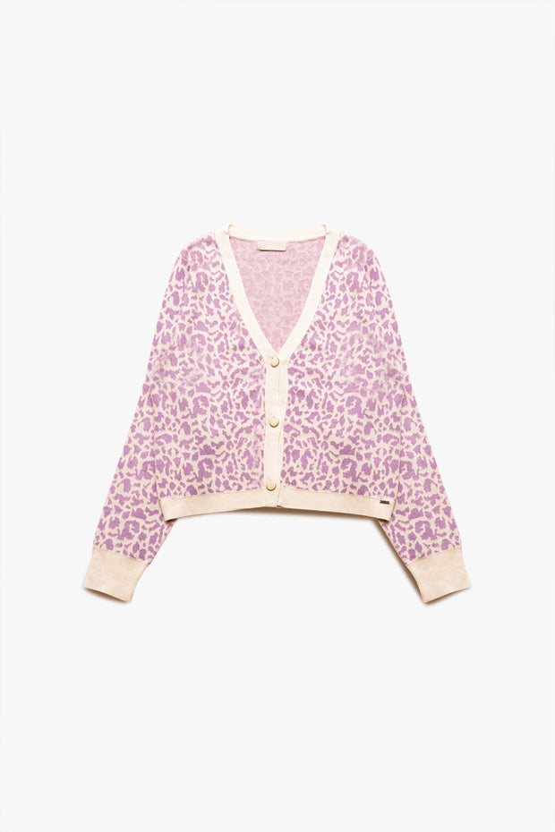 Lightweight Knitted Cardigan in Lilac Animal Print