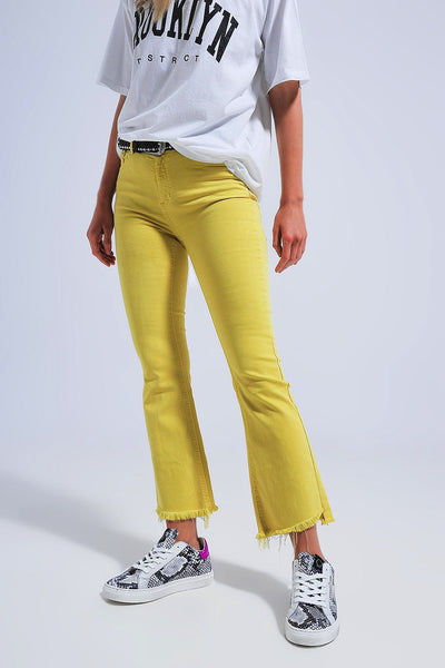 Straight Pants in Yellow With Wide Ankles