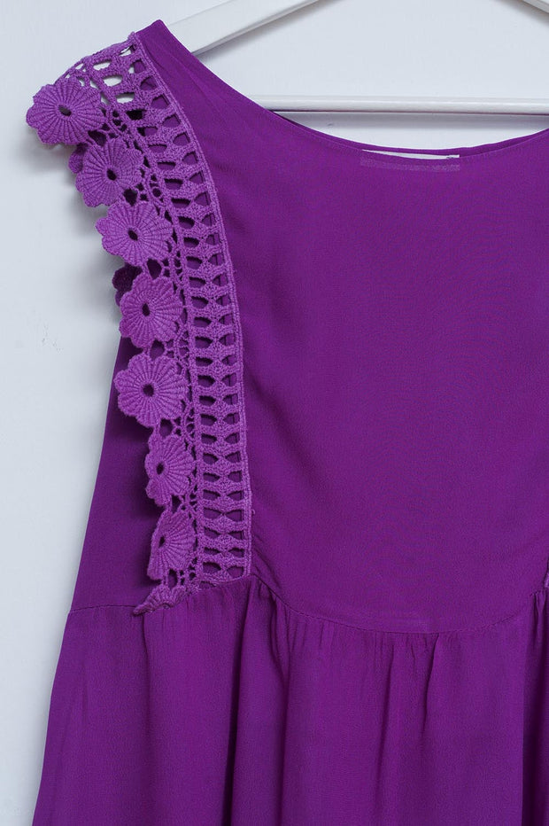 Broderie Frill Detail Top in Purple