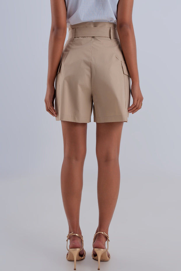 Longline Wide Leg Bermuda Shorts in Beige