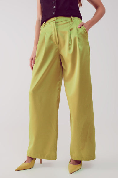 Palazzo Pleated Pants in Acid Lime