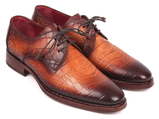Paul Parkman Brown Crocodile Embossed Welted Derby Shoes (ID#5286BRW)