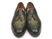 Paul Parkman Woven Leather Tassel Loafers Green (ID#WVN44-GRN)