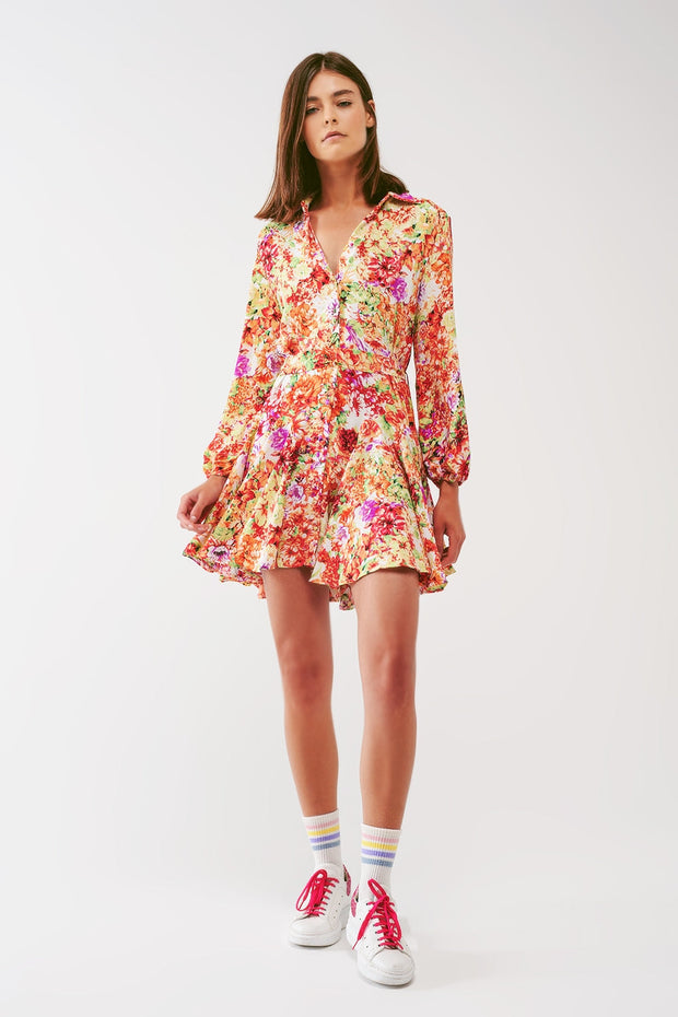 Mini Dress With Ruffles in Multicolor Floral Print