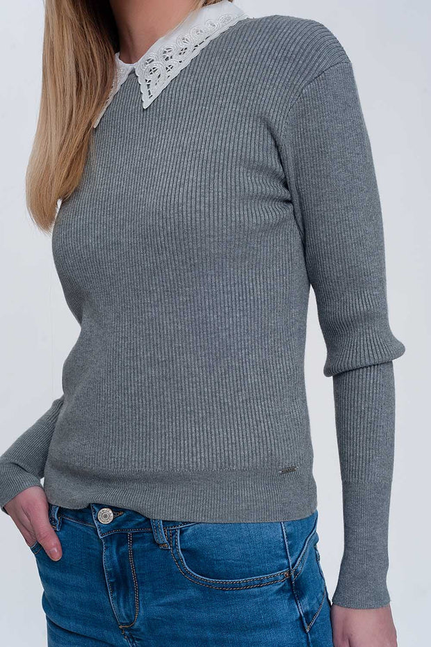 Fitted Jumper in Gray Rib Knit