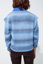 Sweater in Ombre Design Blue With Round Neck and Sleeve Details