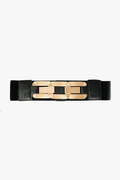 Black Elastic Belt With Triple Metal Buckle